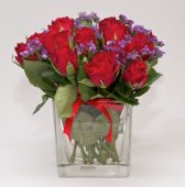 Glass with small red roses