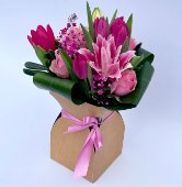 Bouquet fiori misti rosa con eco-packing
